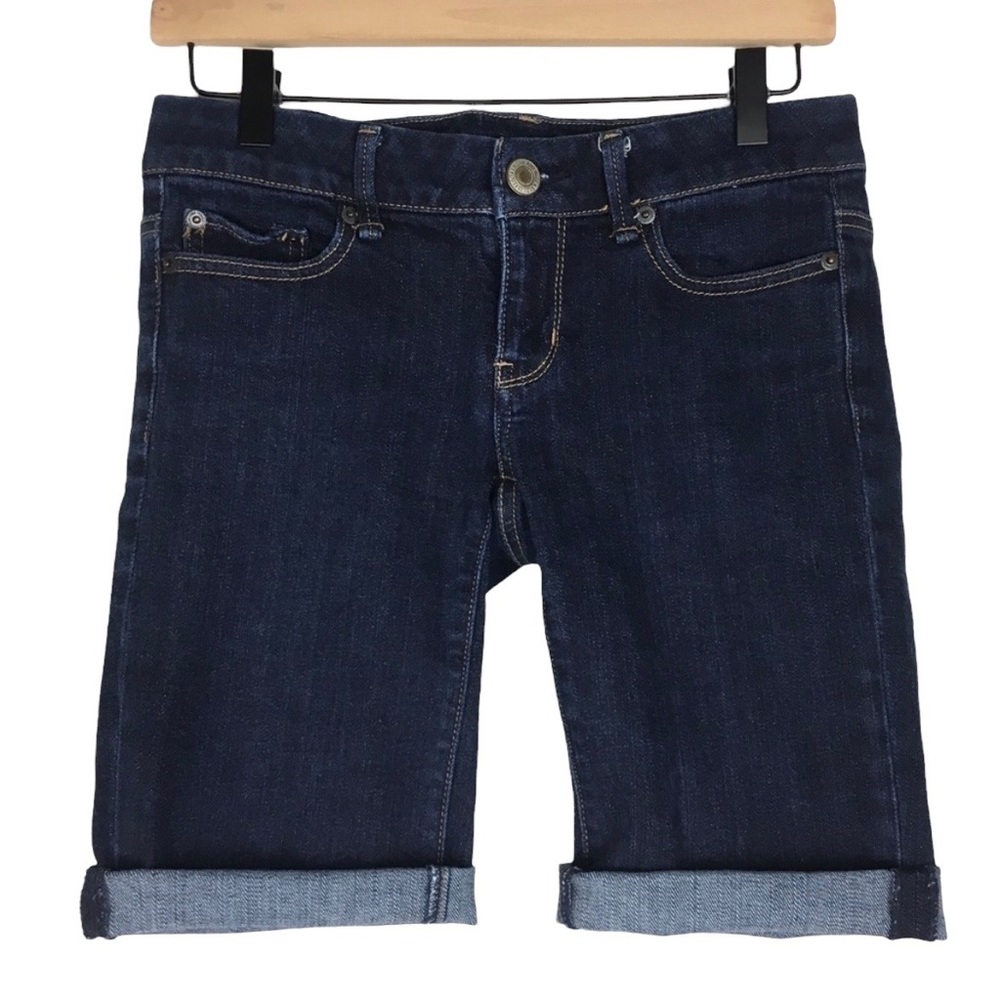 AMERICAN EAGLE Jean Shorts Cut Off Bermuda Long Stretch Denim Dark Wash Size 4